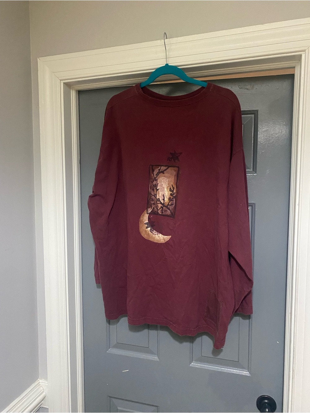 Blue Fish Maroon Long Sleeve Tee with Moon Graphic - Picture 2 of 5
